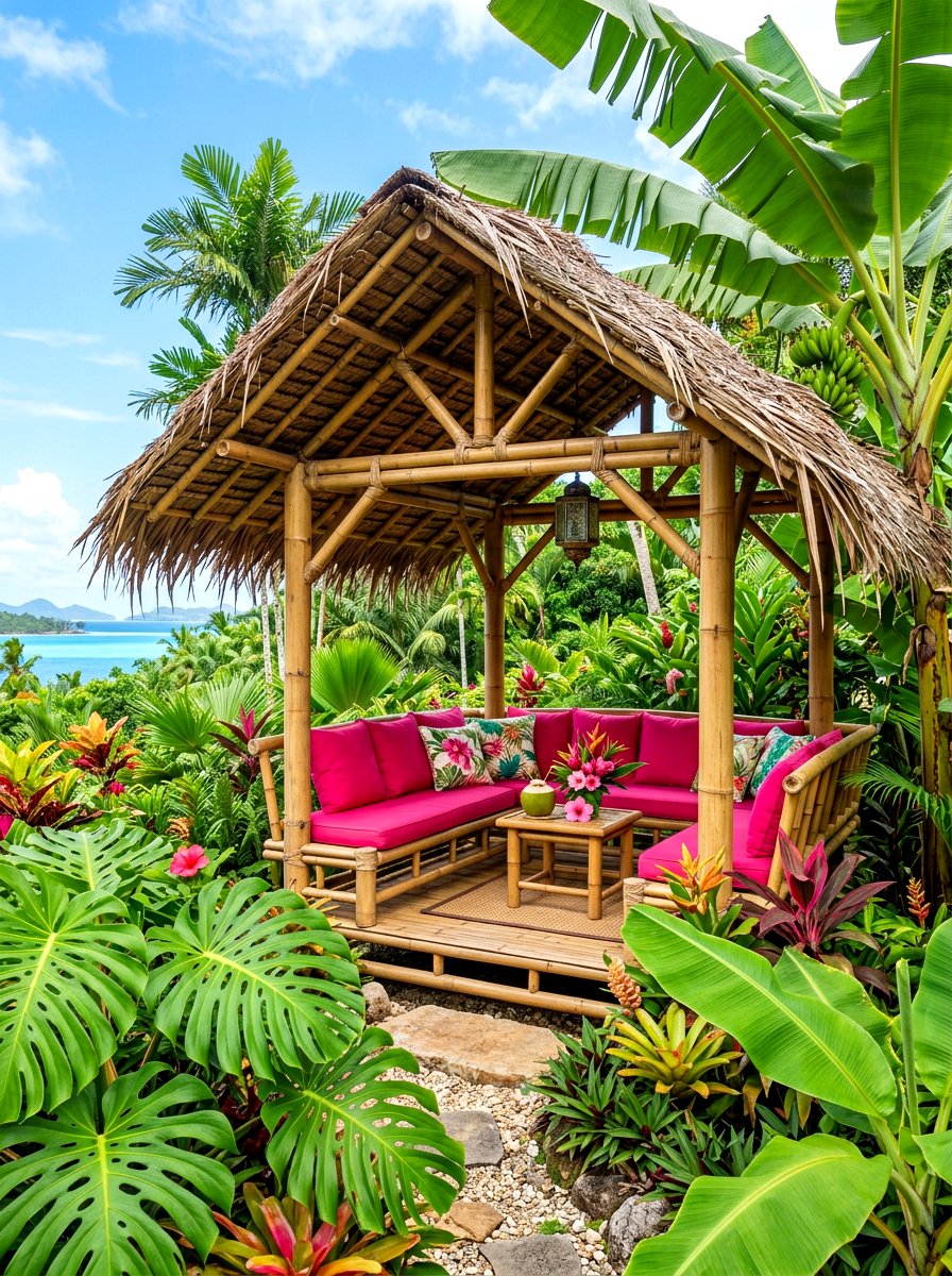 Tropical Bamboo Cabana - 30 cabana bed patio ideas