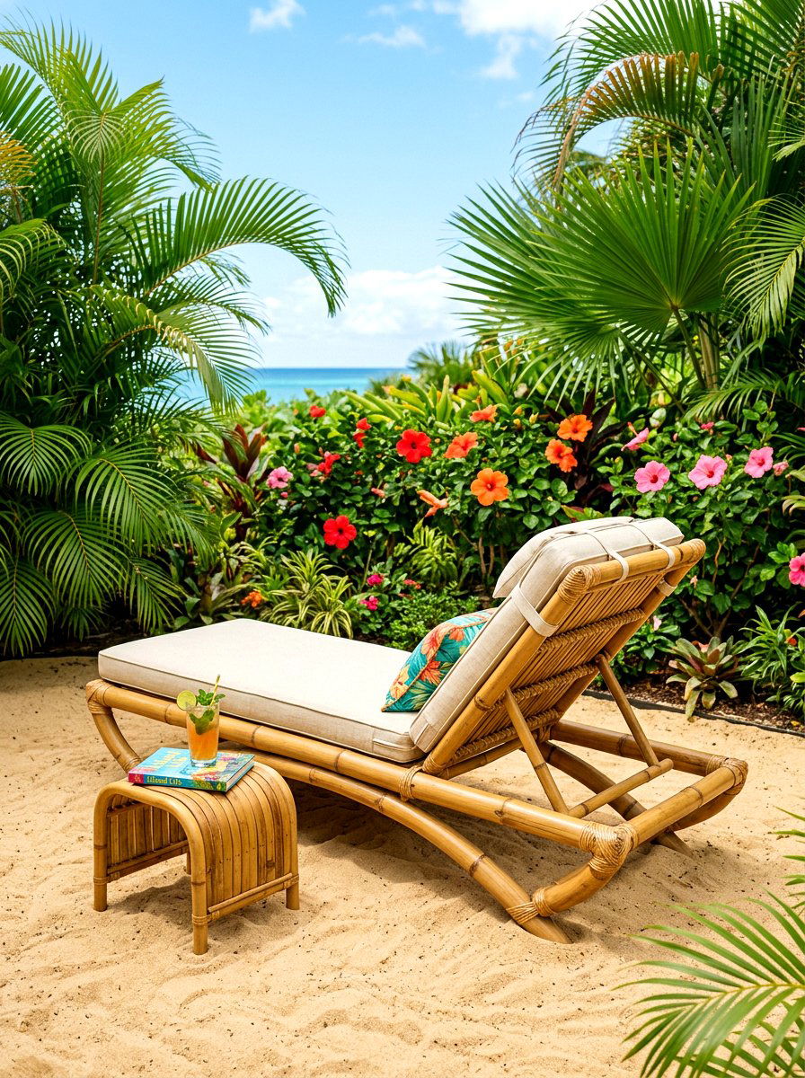 Tropical Bamboo Chaise - 30 chaise lounge patio ideas