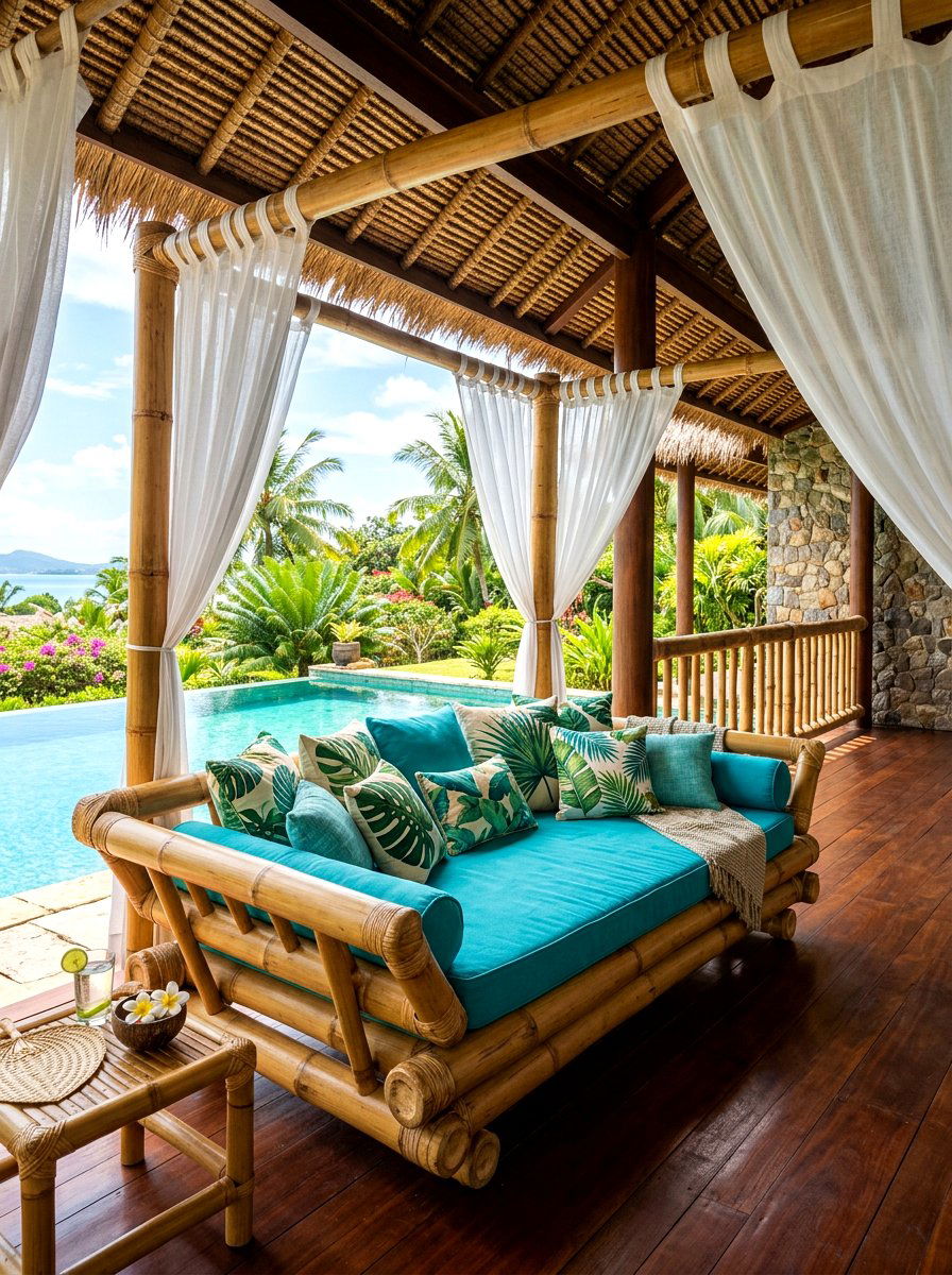 Tropical Bamboo Daybed - 30 porch daybed ideas
