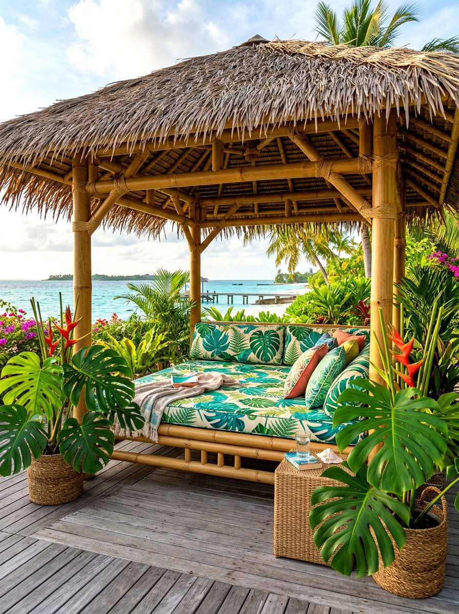 Tropical Bamboo Daybed Cabana - 30 poolside daybed cabana ideas