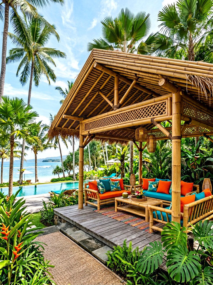 Tropical Bamboo Pergola - 30 attached pergola ideas