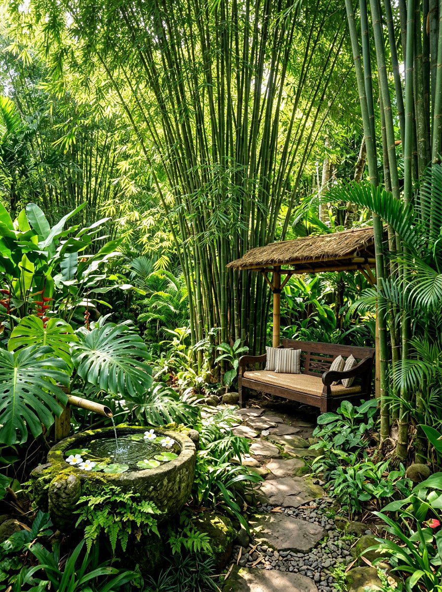 Tropical Bamboo Retreat - 30 meditation backyard corner ideas