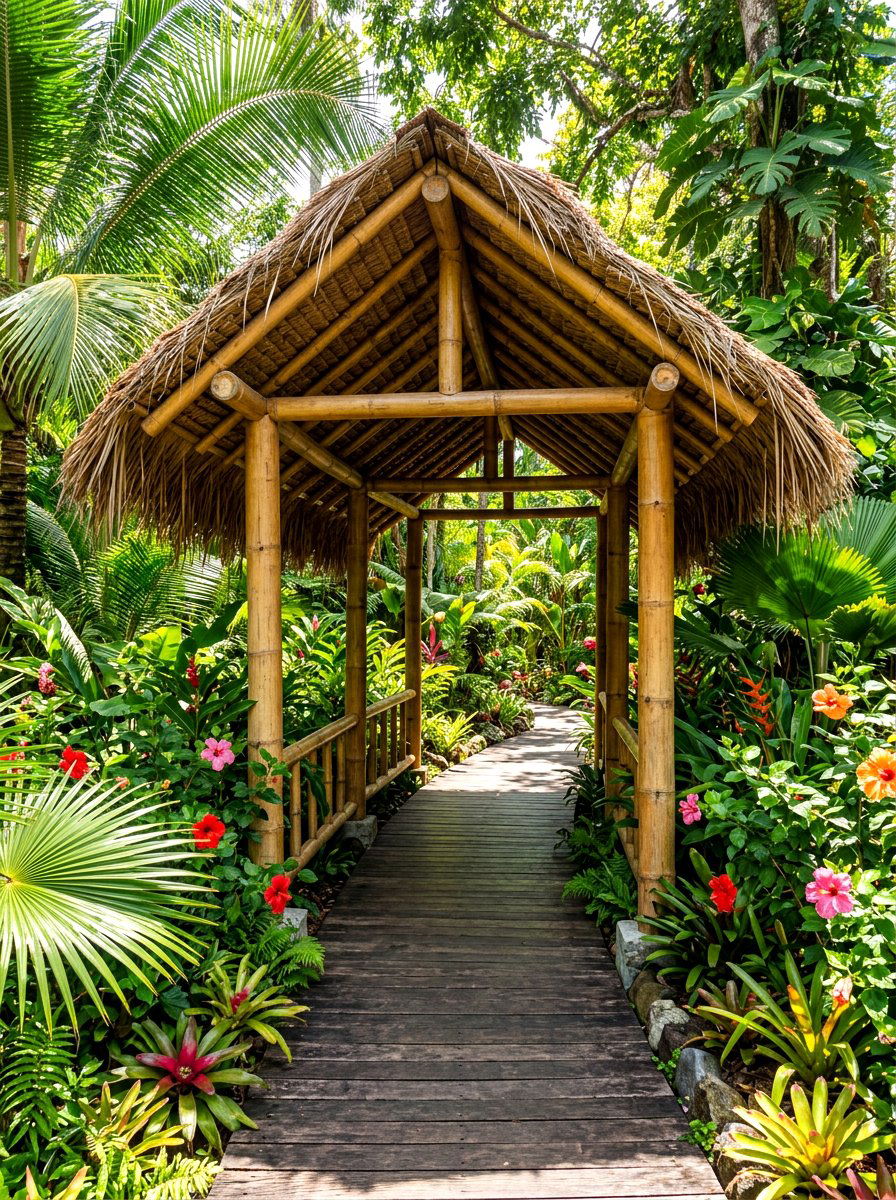 Tropical Bamboo Shade - 30 covered walkway ideas