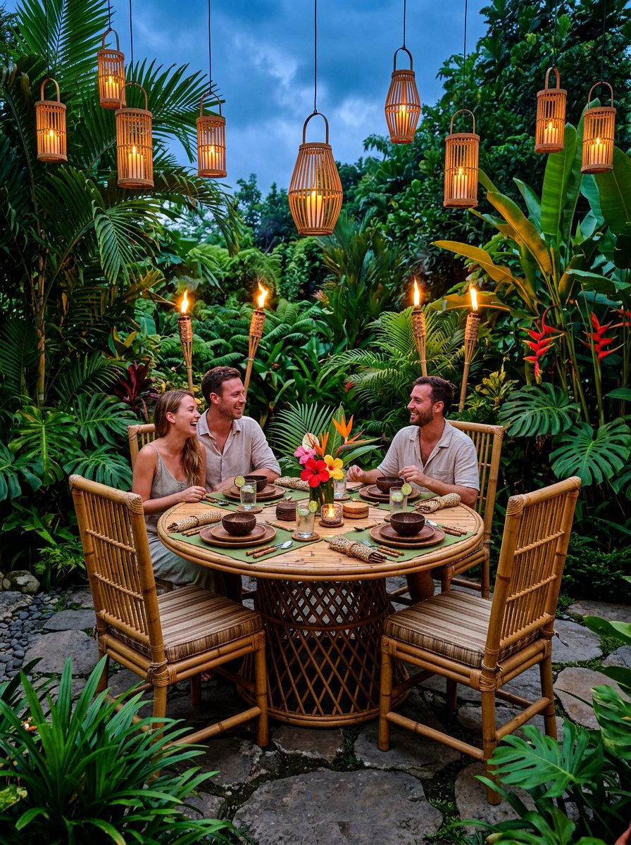 Tropical Bamboo Table - 30 backyard candlelight dinner ideas