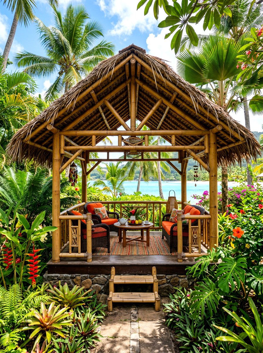 Tropical Bamboo Tea Gazebo - 30 garden tea gazebo ideas