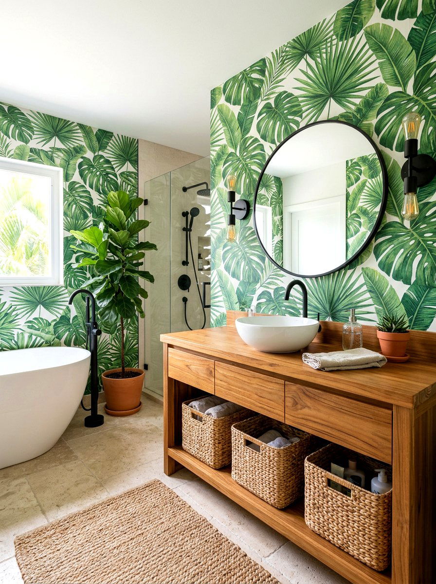 Tropical Bathroom Wallpaper - 30 bathroom wallpaper ideas