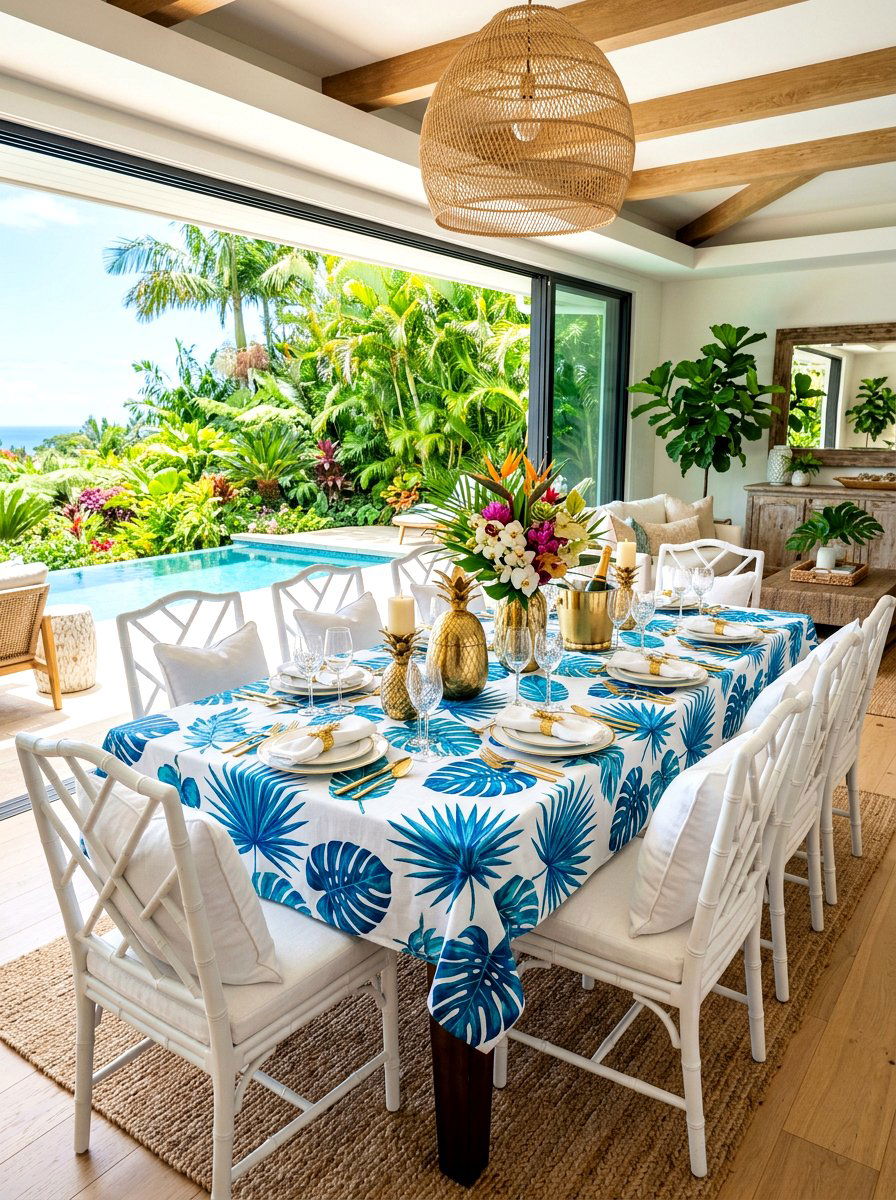 Tropical Blue Leaf Table - 30 blue and white table decor ideas