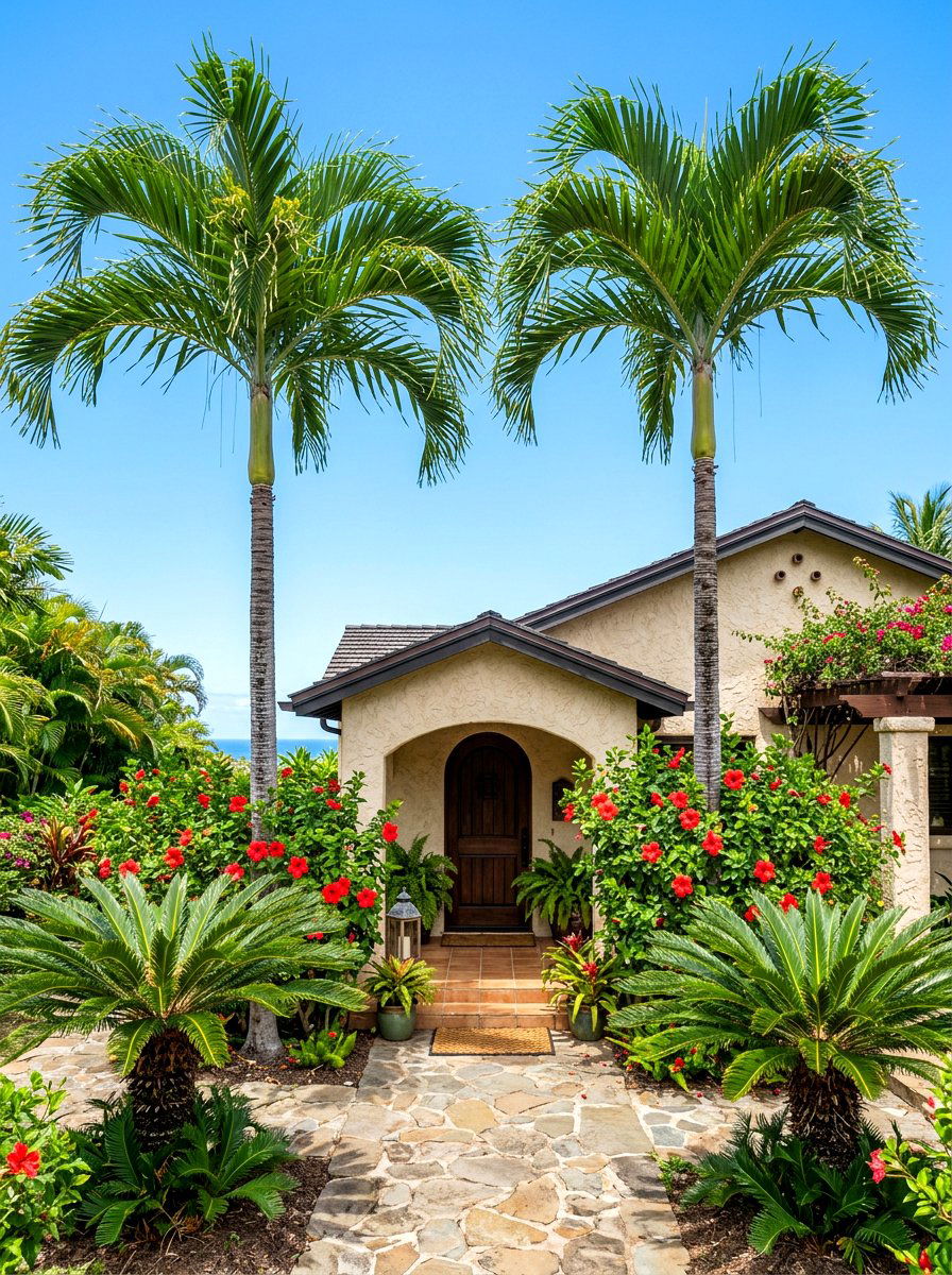 Tropical Bungalow Palm Trees - 30 bungalow front yard ideas