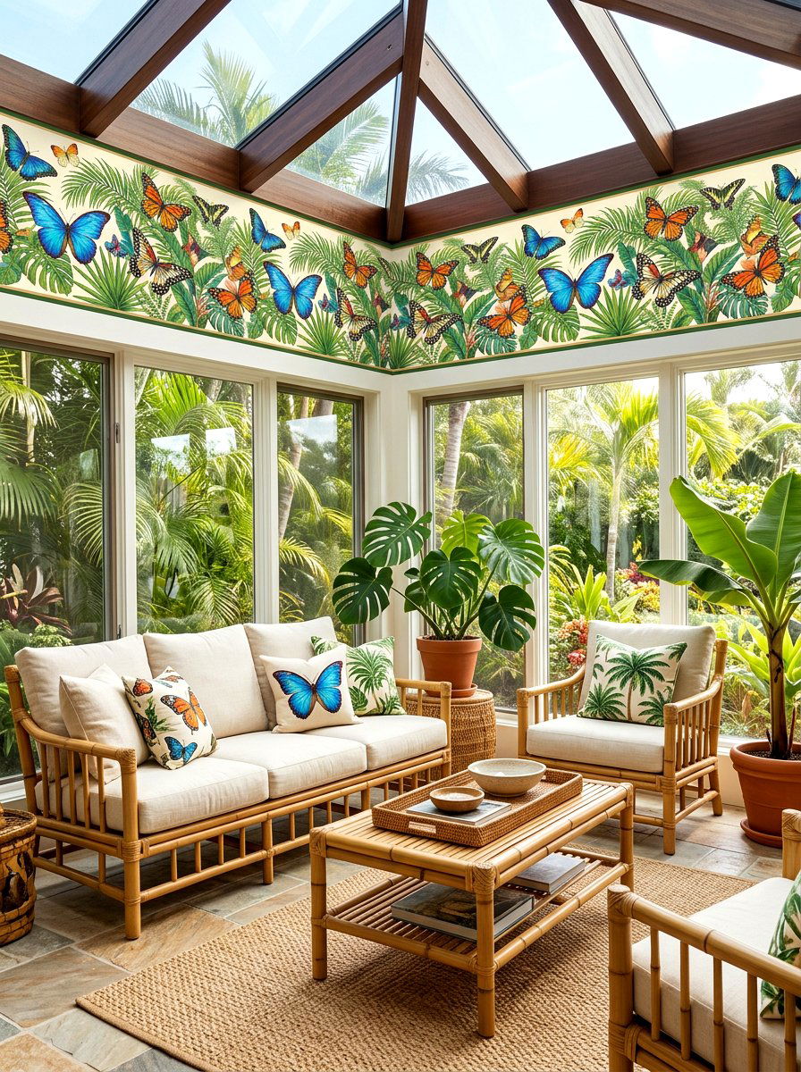 Tropical Butterfly Wall Border - 30 butterfly border ideas