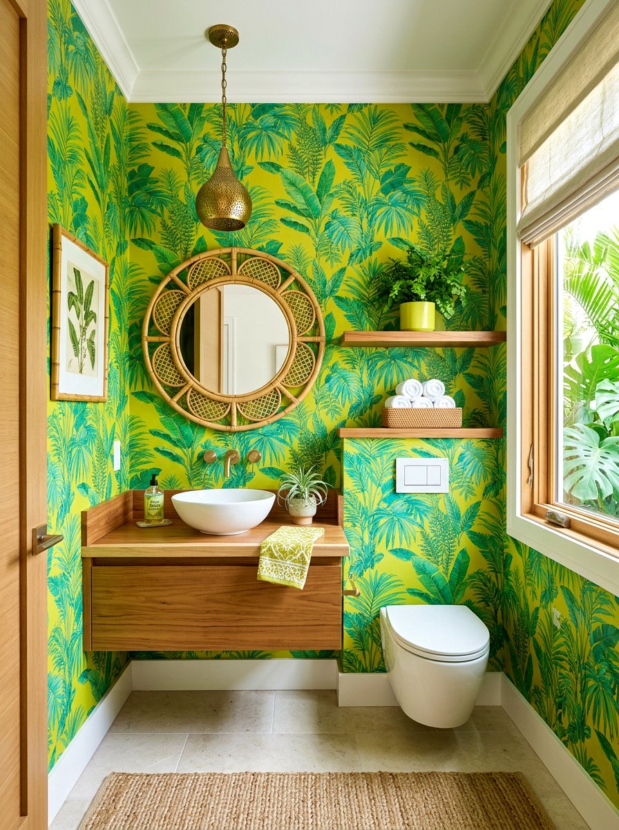 Tropical Chartreuse Theme - 30 chartreuse powder room ideas