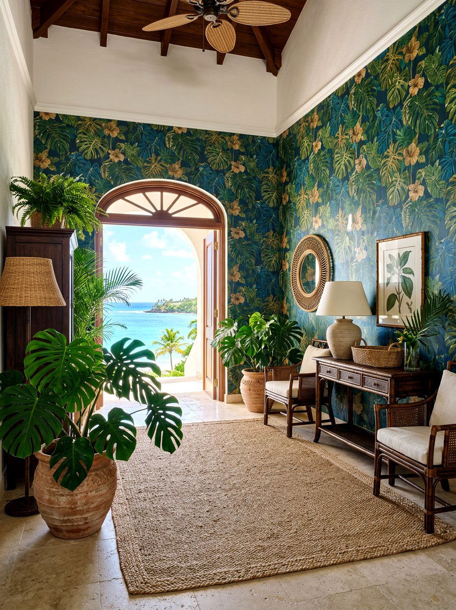 Tropical Coastal Foyer - 30 coastal entryway ideas