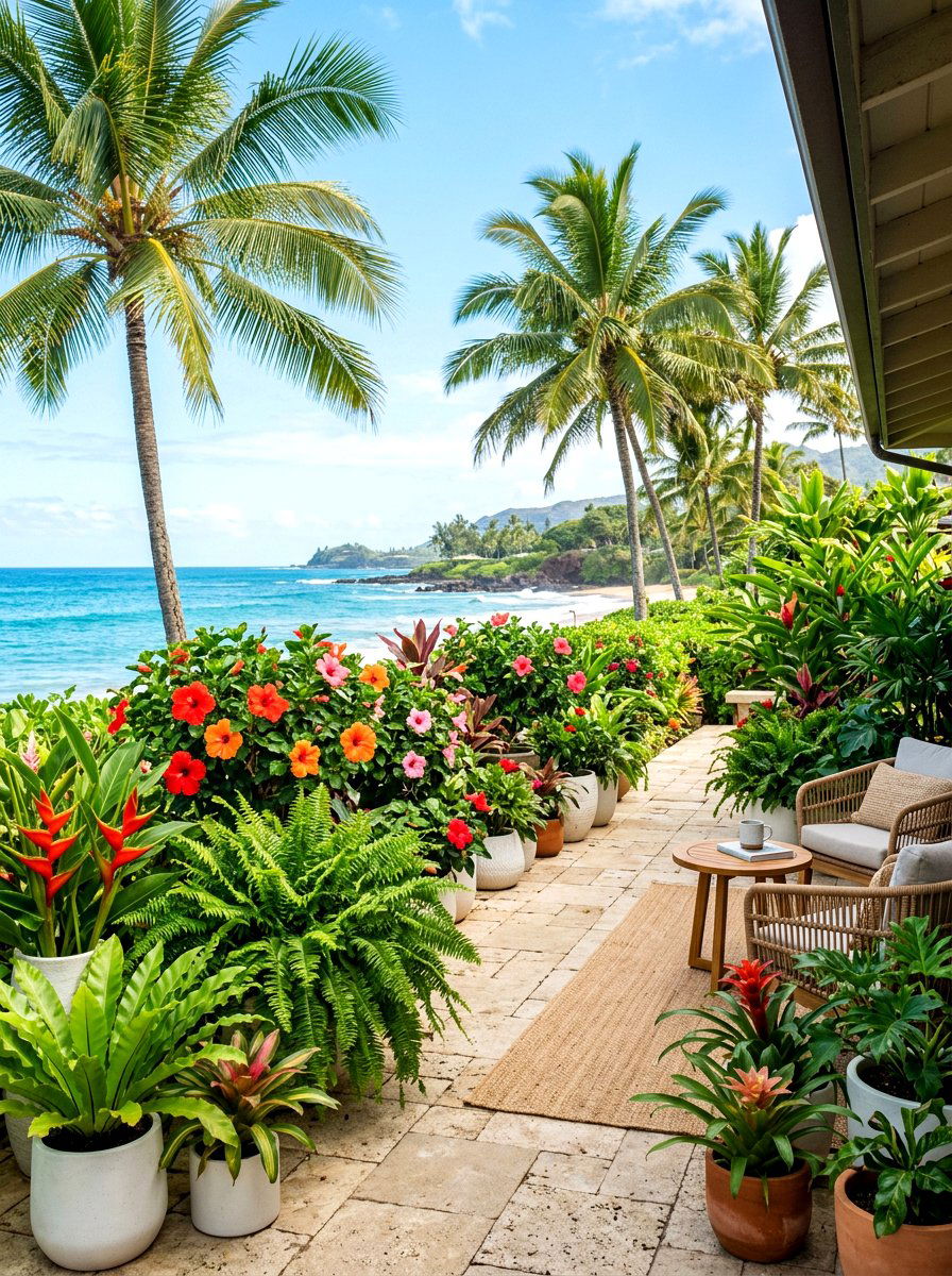 Tropical Coastal Patio Garden - 30 breezy coastal patio ideas
