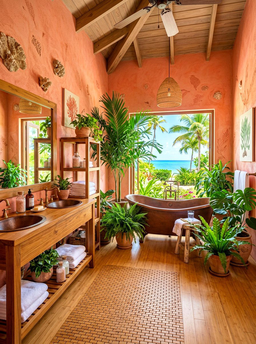 Tropical Coral Bathroom Style - 30 coral bathroom decor ideas