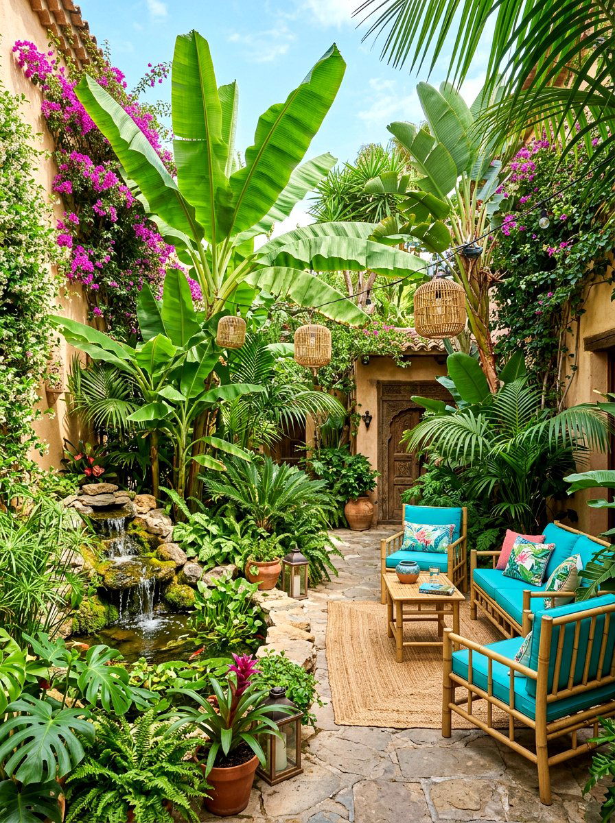 Tropical Courtyard Oasis - 30 courtyard conversation area ideas