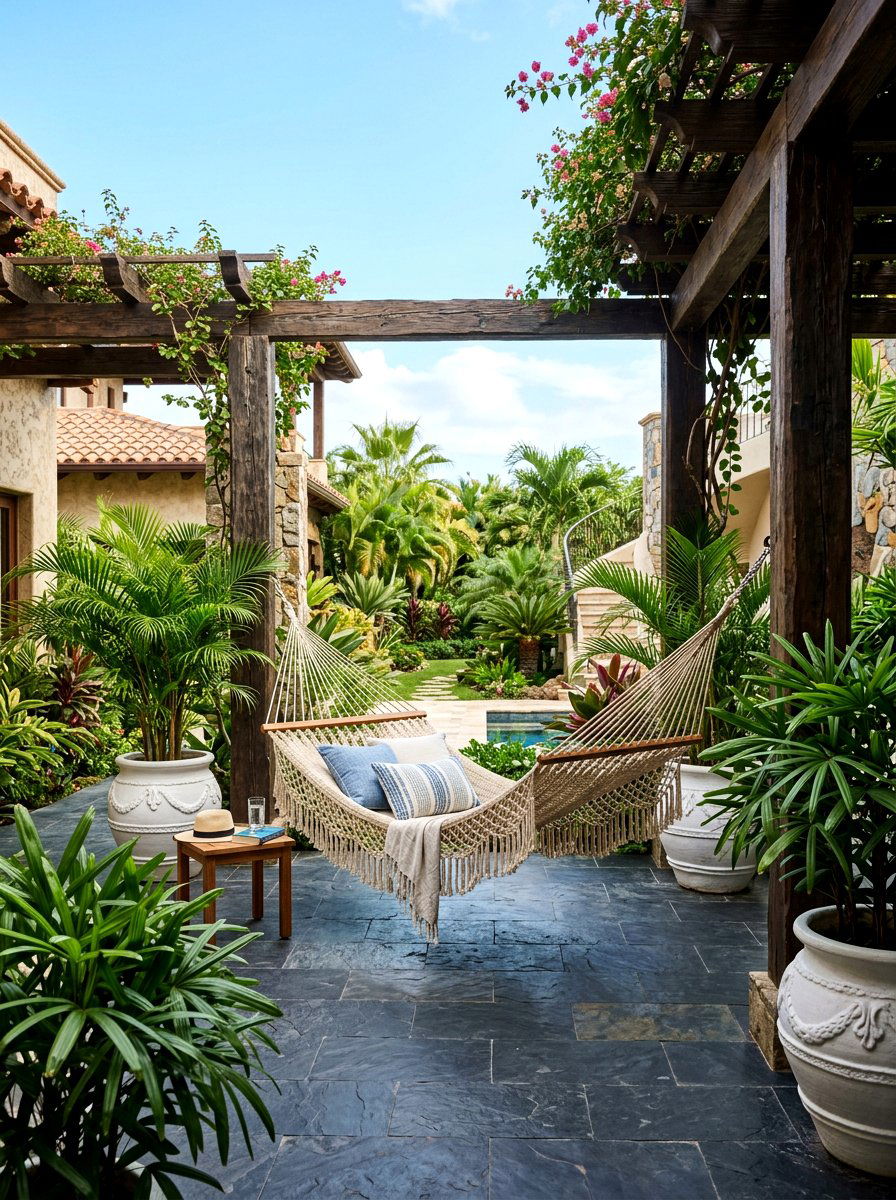 Tropical Courtyard Space - 30 no grass backyard luxury ideas