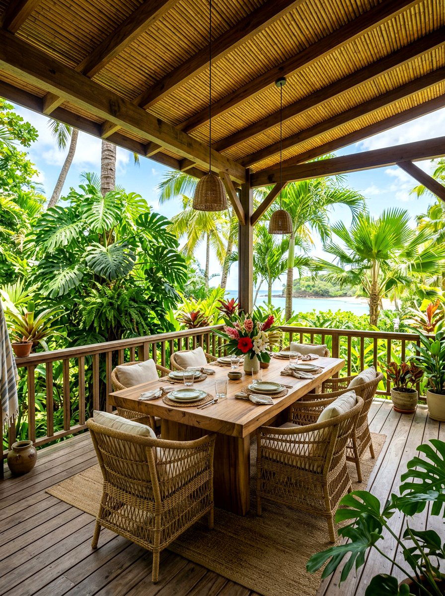 Tropical Covered Deck - 30 covered deck dining ideas