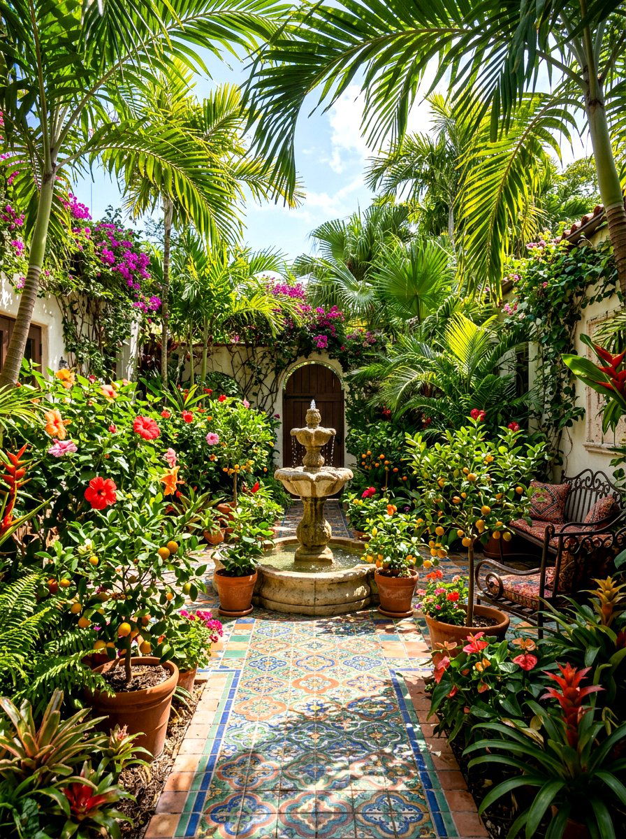 Tropical Dwarf Citrus Courtyard - 30 dwarf citrus garden ideas