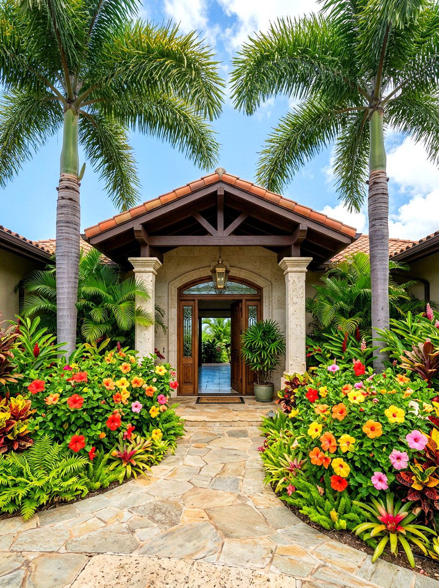 Tropical Entryway Plants - 30 portico landscaping ideas