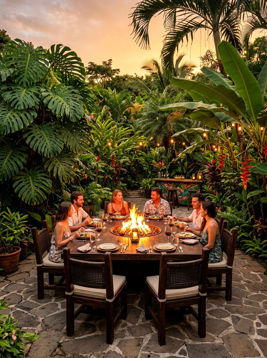 Tropical Fire Pit - 30 outdoor dining area ideas