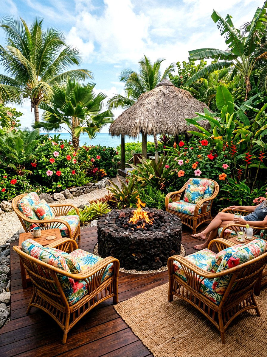 Tropical Fire Pit Area - 30 fire lounge backyard ideas