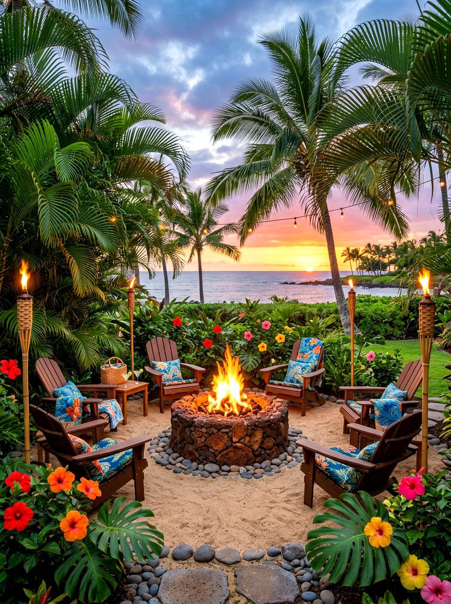 Tropical Fire Pit Area - 30 backyard retreat fire pit ideas