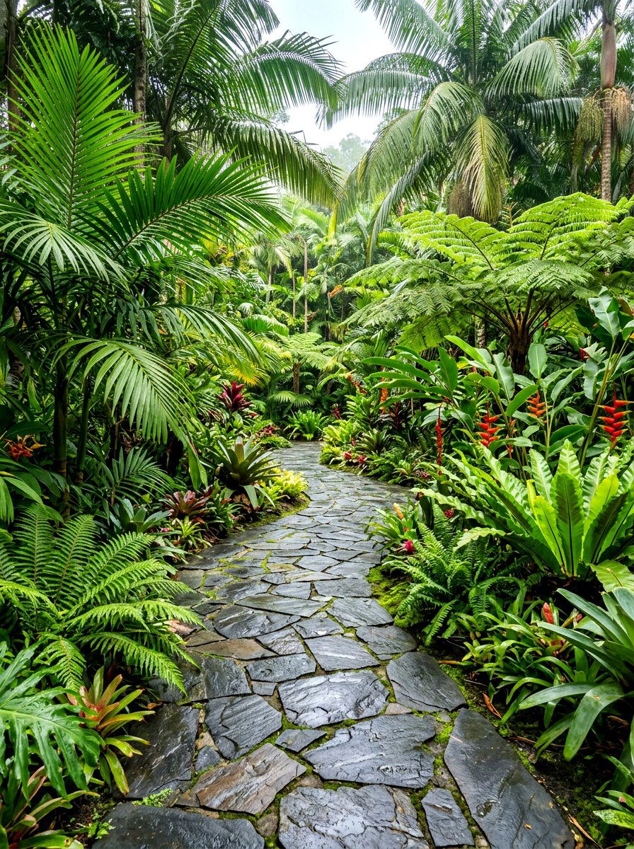 Tropical Flagstone Garden Setting - 30 flagstone patio ideas
