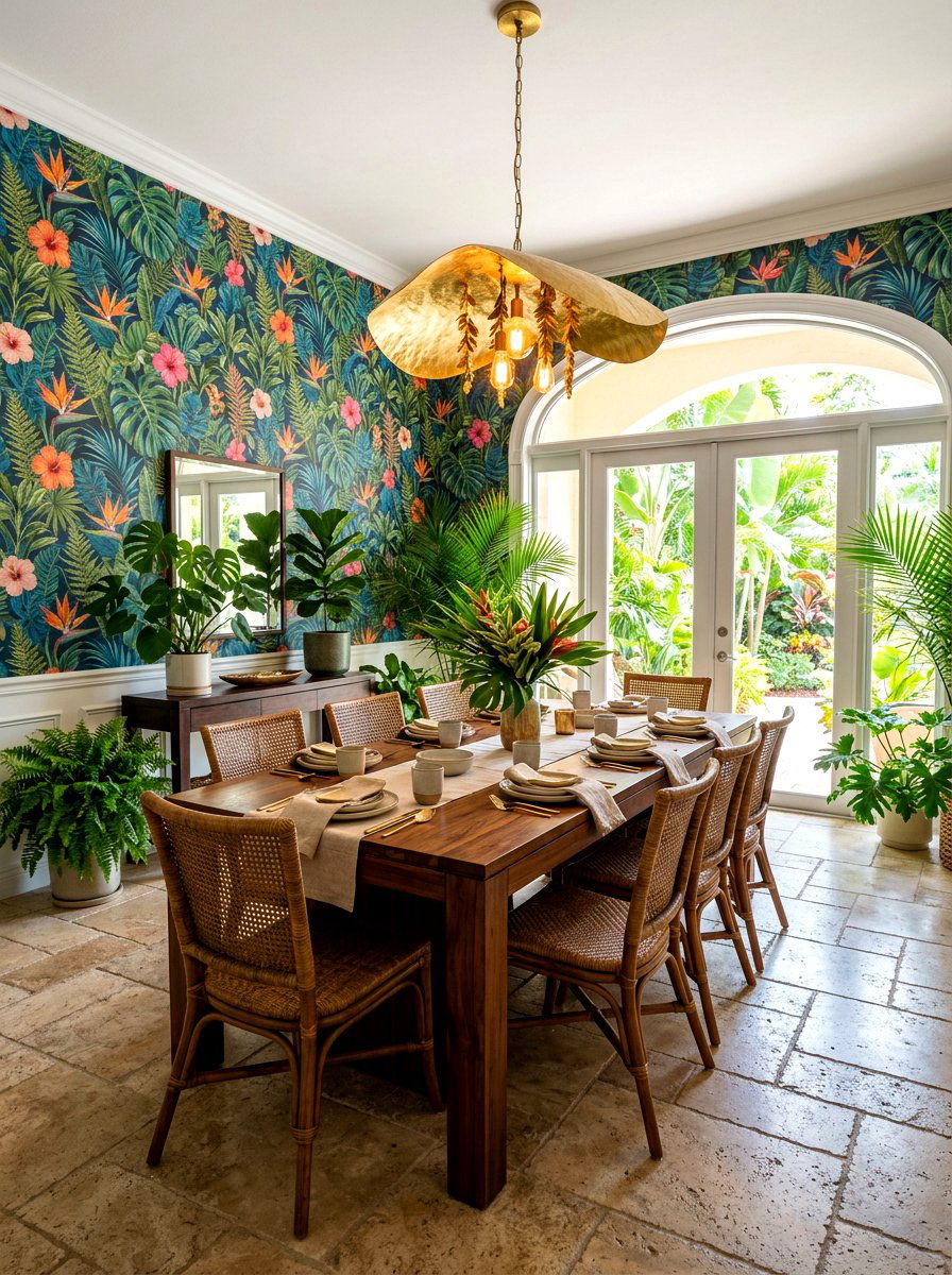 Tropical Floral Wallpaper - 30 floral dining wallpaper ideas
