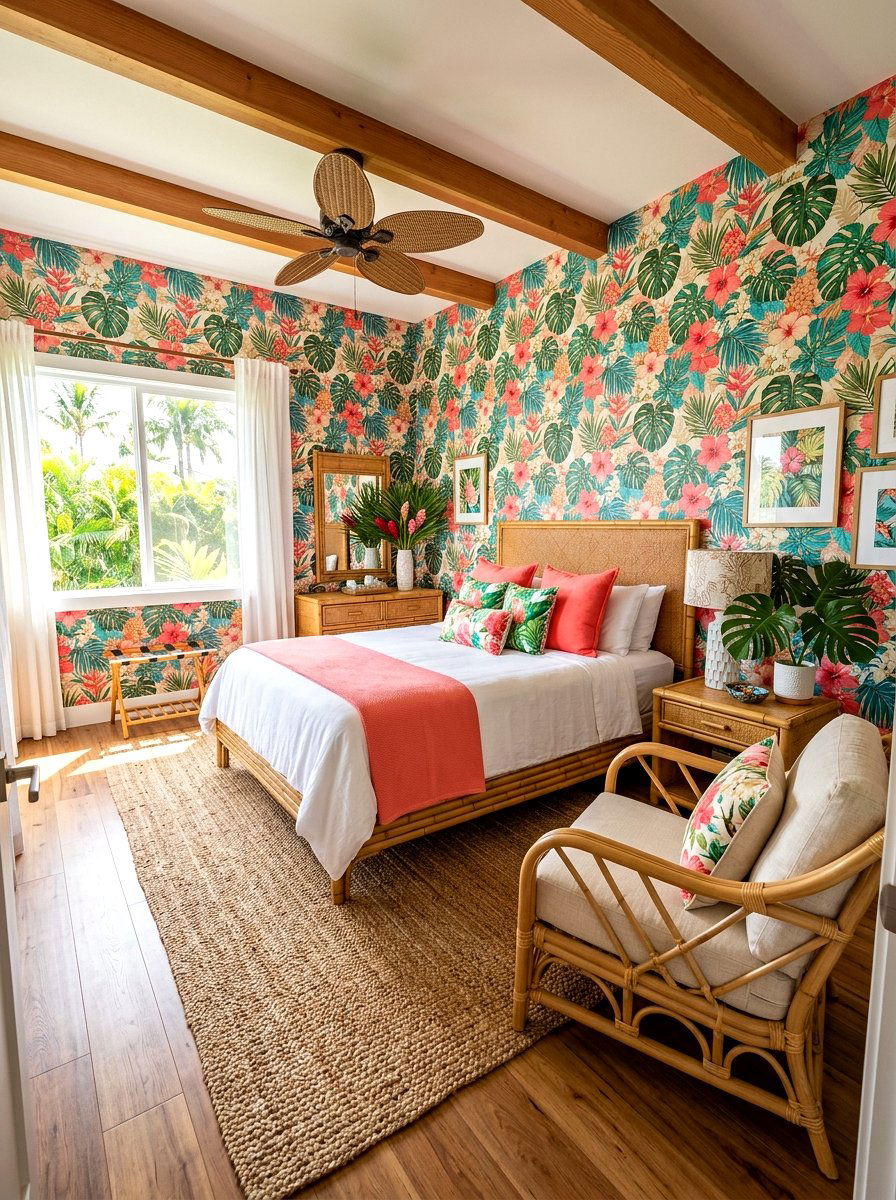 Tropical Floral Wallpaper - 30 floral wallpaper bedroom ideas