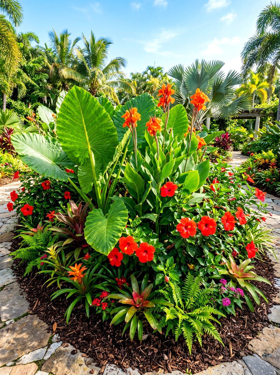 Tropical Flower Bed - 30 front yard flower bed ideas