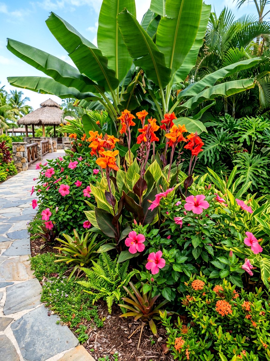 Tropical Flower Bed - 30 simple flower bed ideas