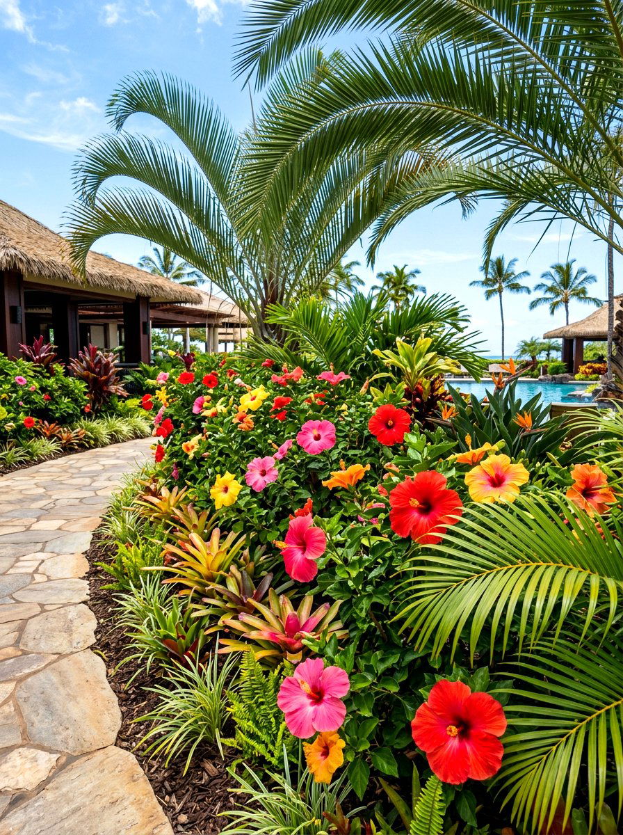 Tropical Flower Bed - 30 backyard flower bed ideas