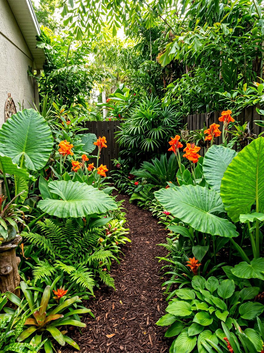 Tropical Foliage Display - 30 side yard flower bed ideas