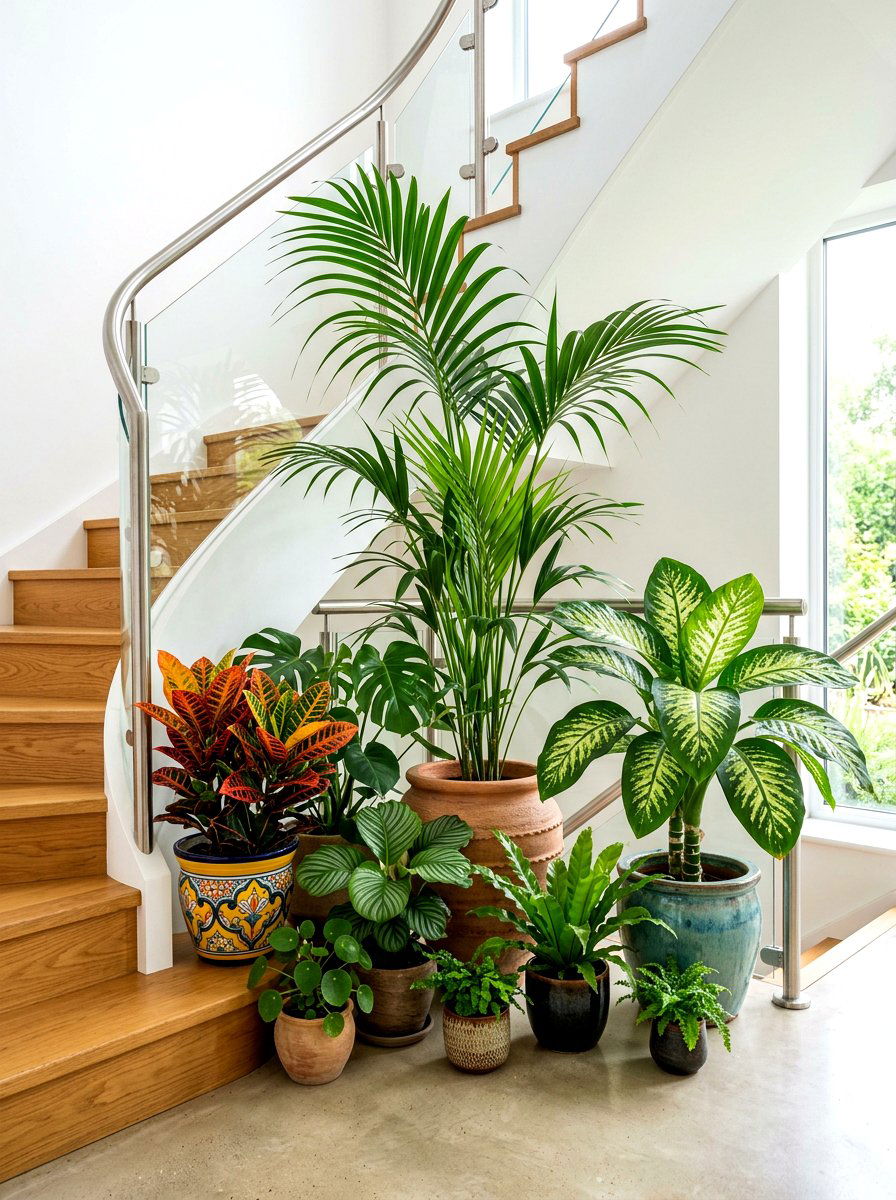 Tropical Foliage Grouping - 30 staircase plant corner ideas