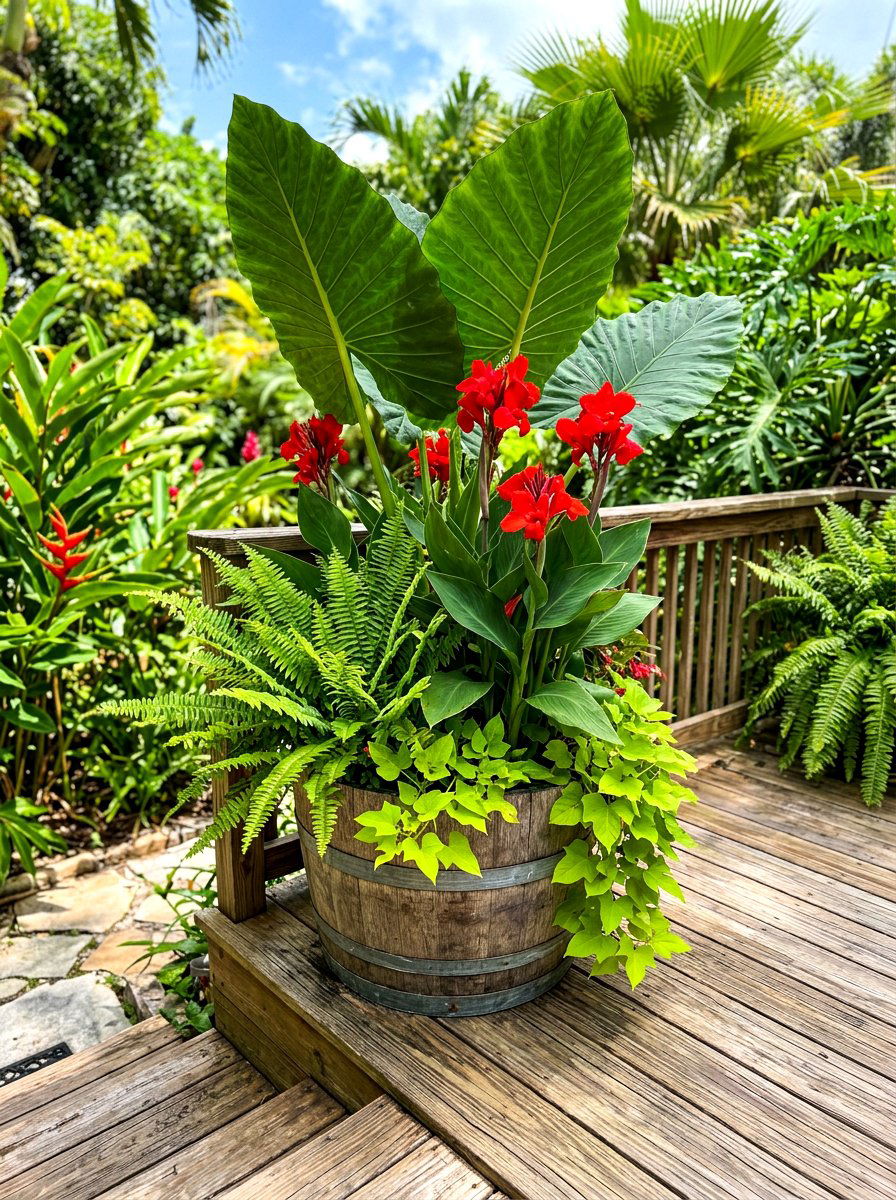Tropical Foliage Planter - 30 container plant arrangement ideas