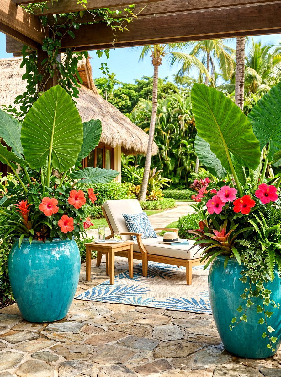 Tropical Foliage Porch Containers - 30 porch planter arrangement ideas