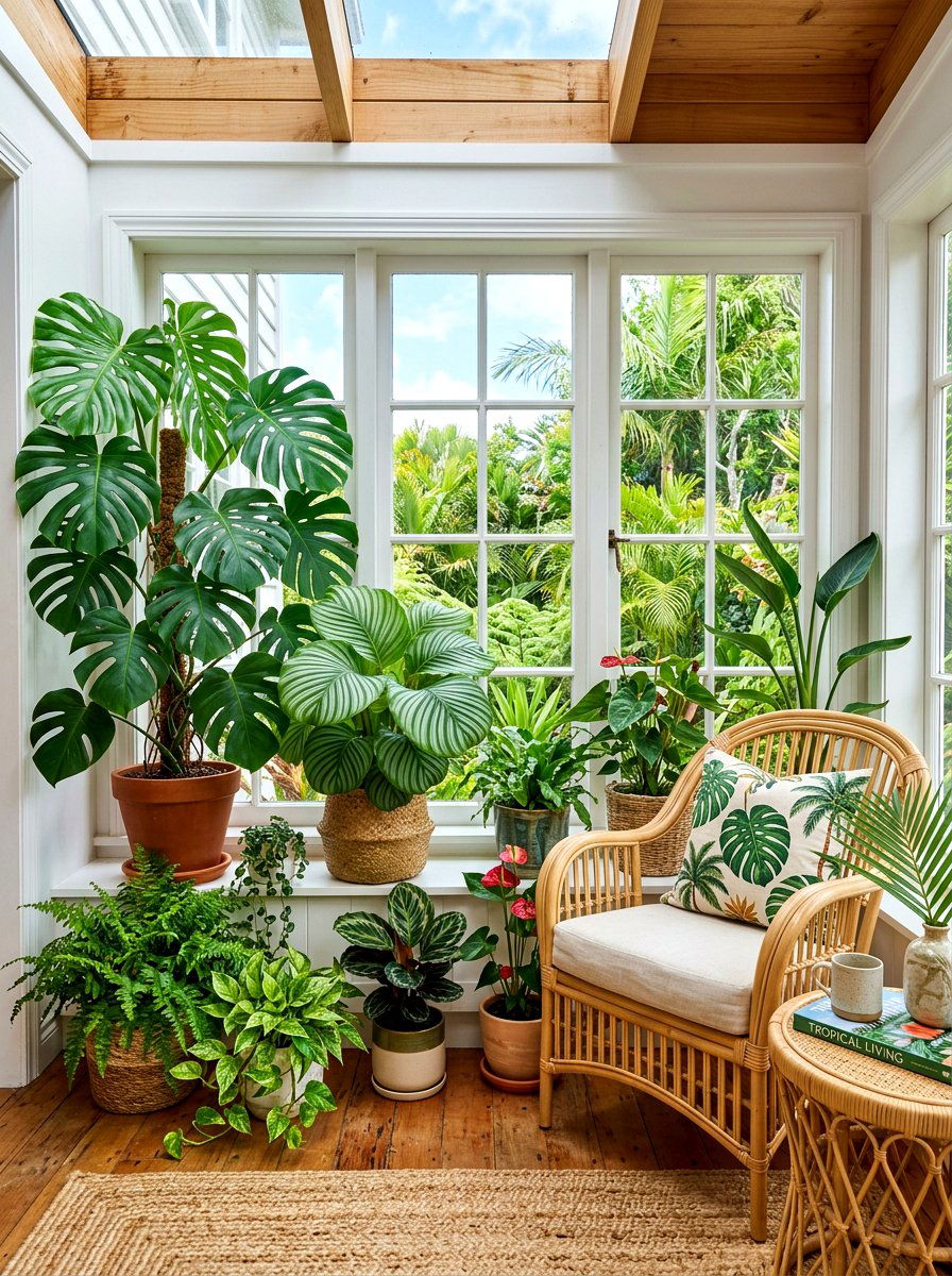 Tropical Foliage Window Garden - 30 windowsill planter ideas