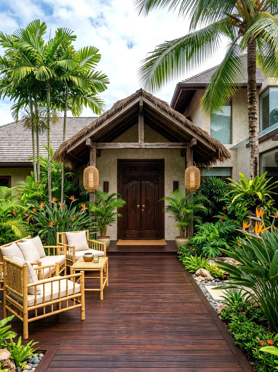 Tropical Front Entrance - 30 front patio ideas