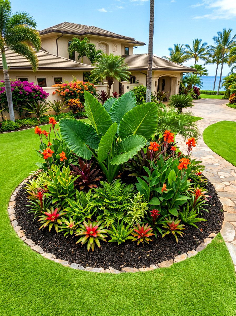 Tropical Front Yard Island Bed - 30 front yard island bed ideas