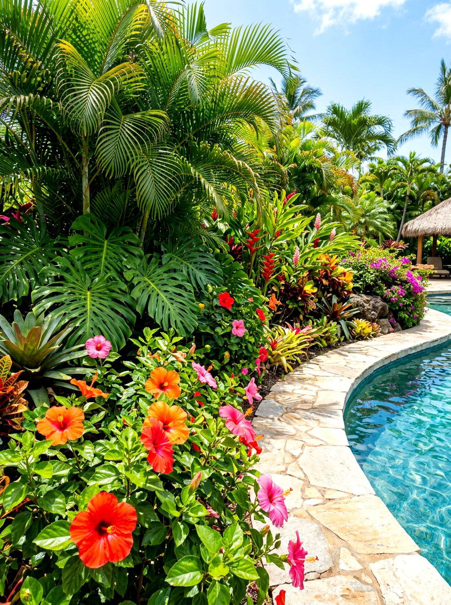 Tropical Garden Border - 30 backyard spa retreat ideas