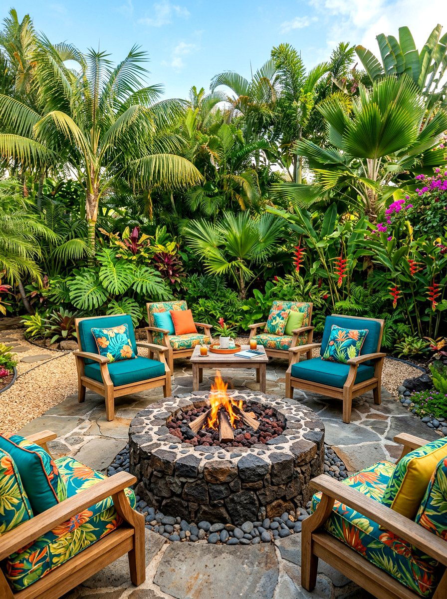 Tropical Garden Fire Pit - 30 fire pit patio ideas