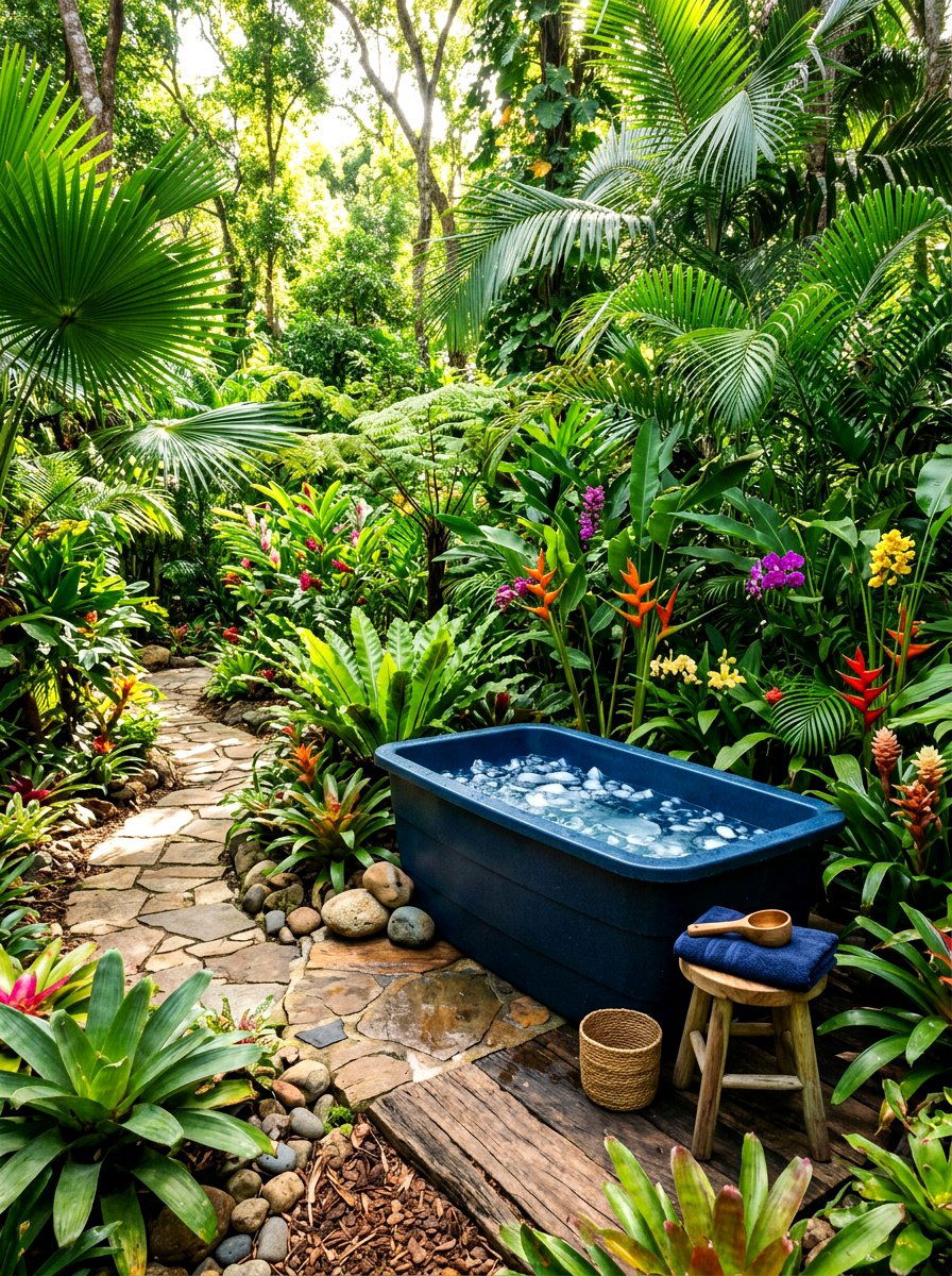 Tropical Garden Ice Bath - 30 cold plunge patio ideas