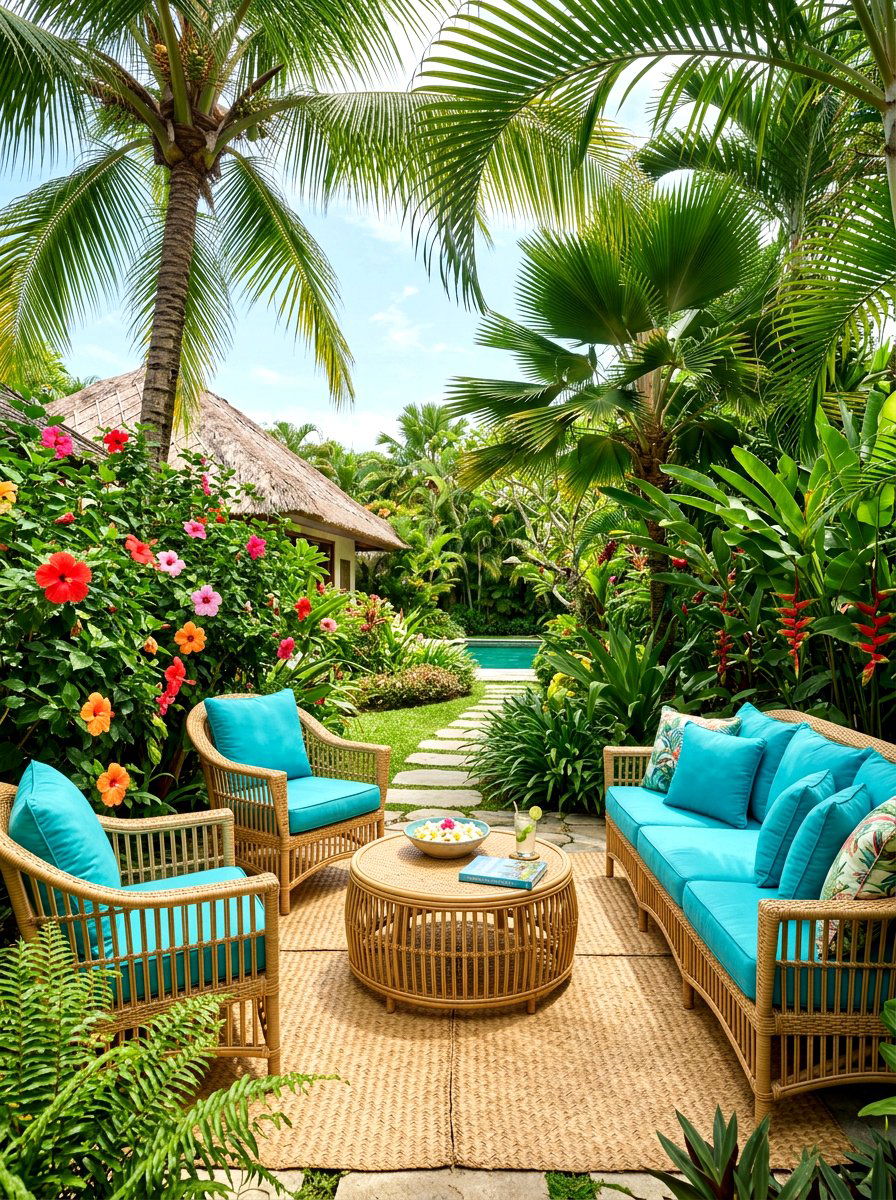 Tropical Garden Lounge - 30 backyard lounge zone ideas