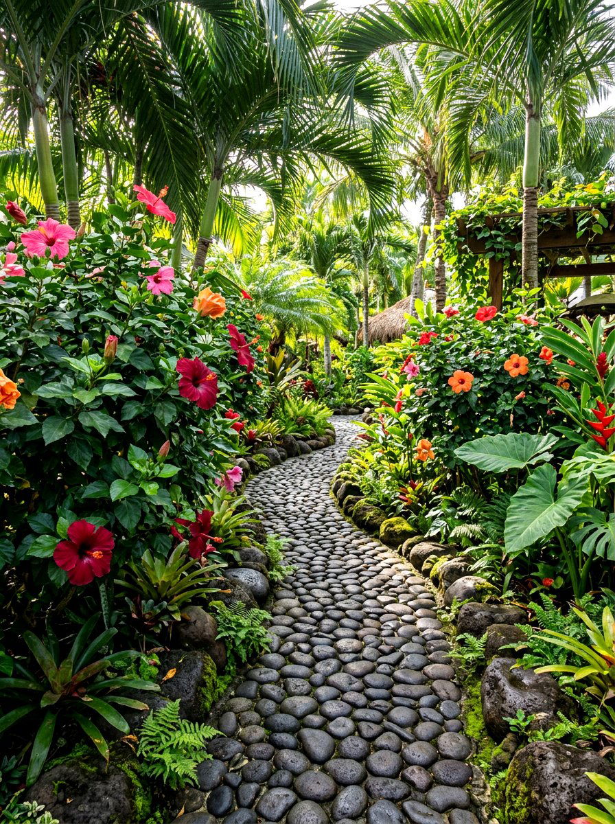 Tropical Garden Path - 30 river rock landscaping ideas