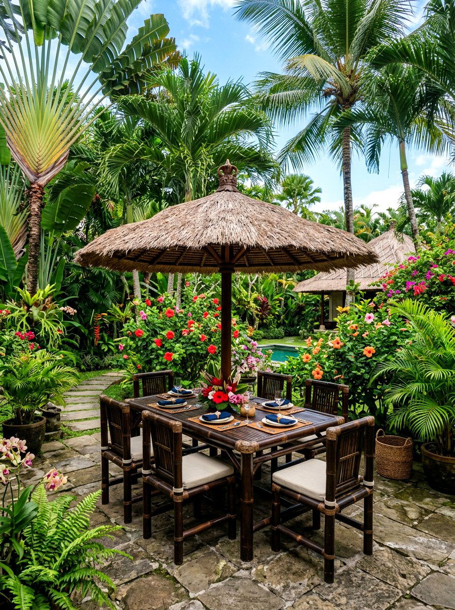 Tropical Garden Patio - 30 poolside dining ideas