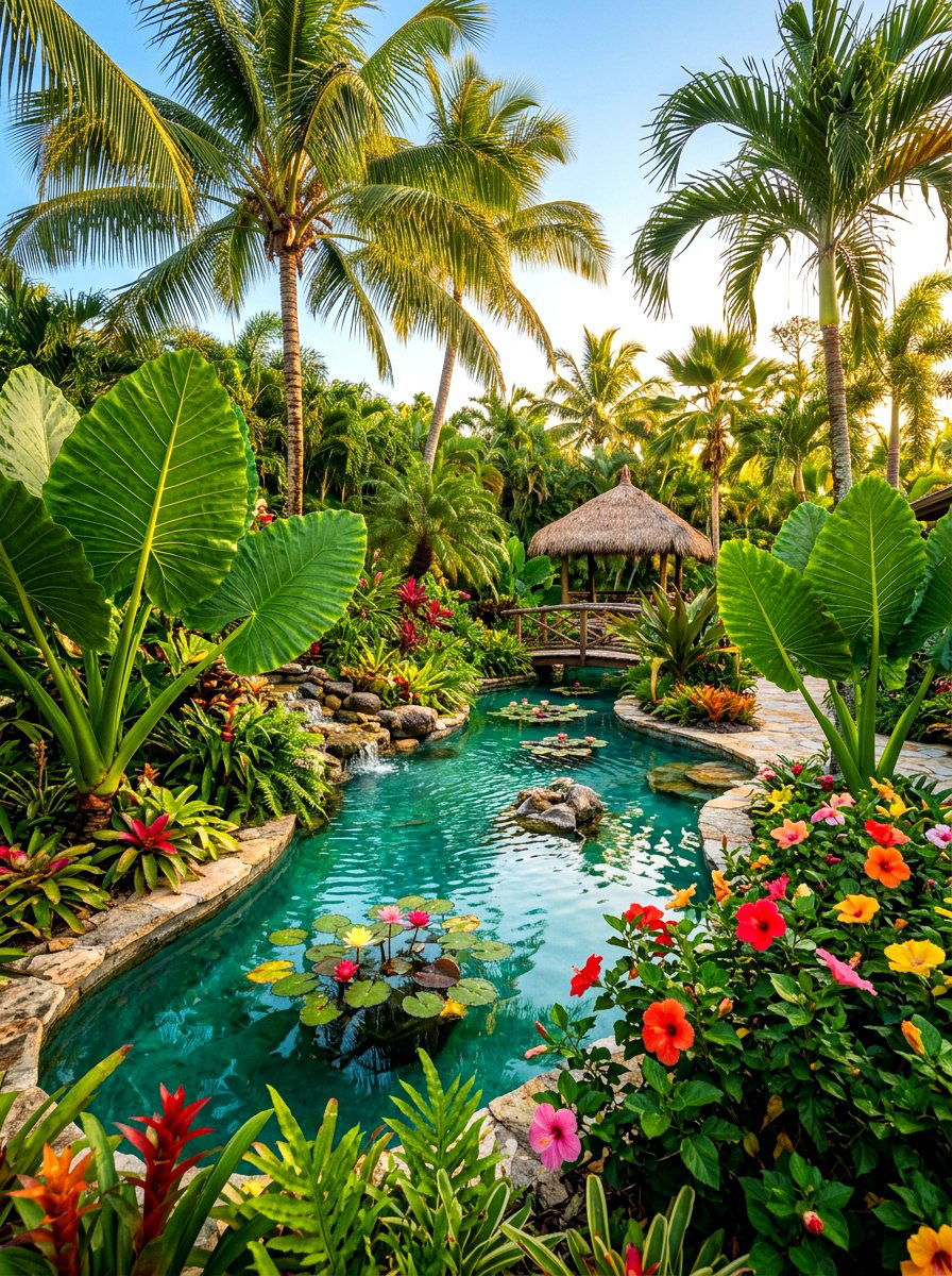 Tropical Garden Pond - 30 koi pond ideas