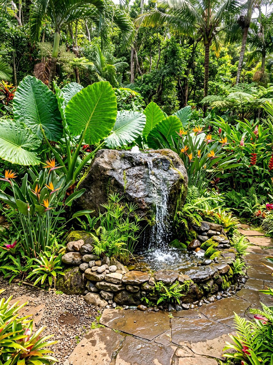 Tropical Garden Rock - 30 bubbling rock fountain ideas