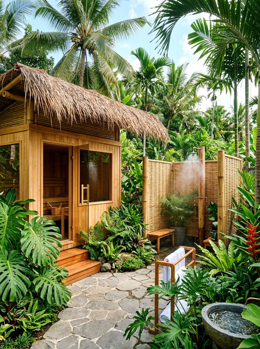 Tropical Garden Sauna Retreat - 30 sauna patio retreat ideas