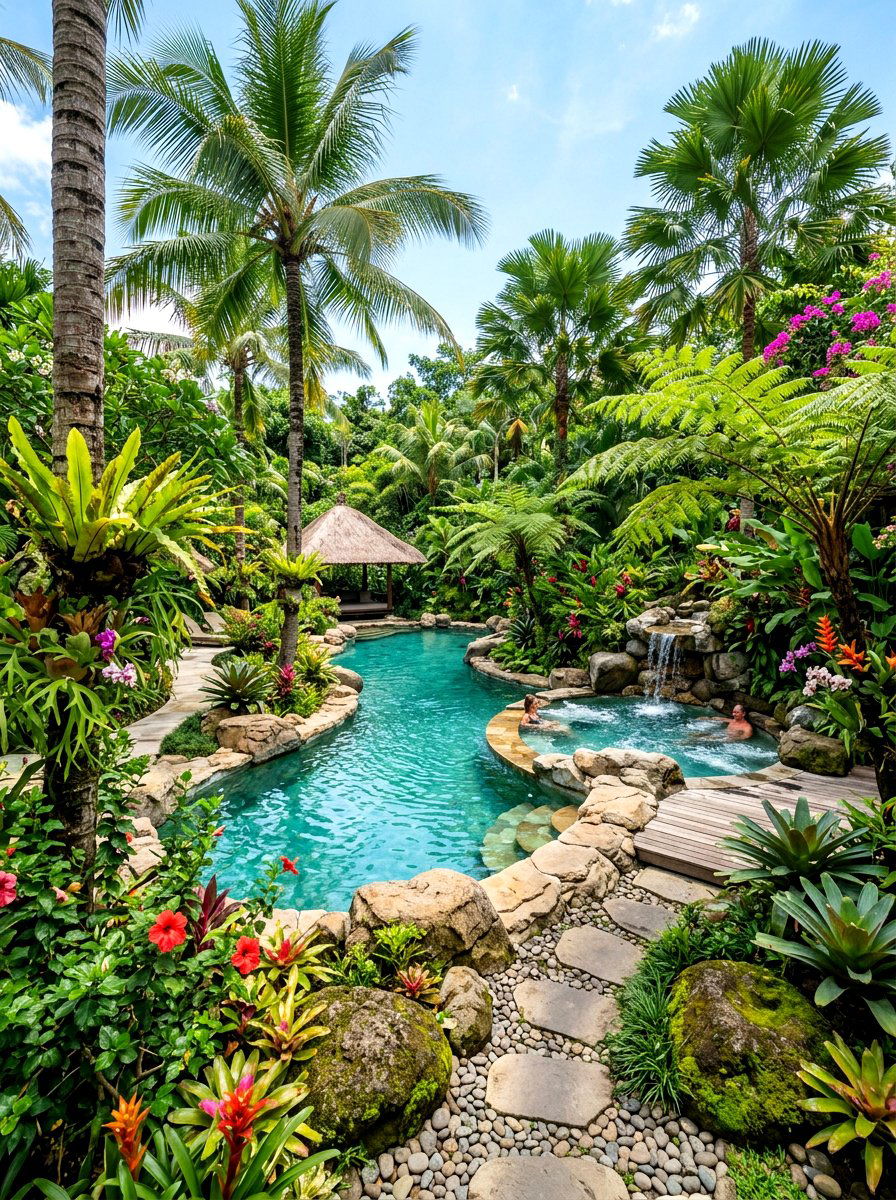Tropical Garden Spa Pool - 30 spa pool backyard ideas