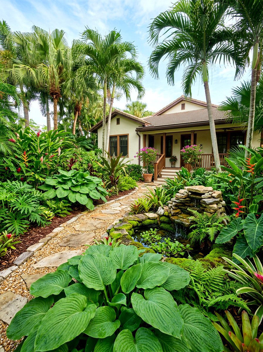 Tropical Garden - 30 asymmetrical front yard landscaping ideas