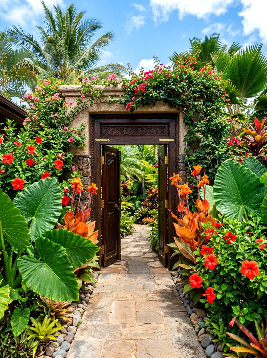 Tropical Gate Garden - 30 front gate flower bed ideas